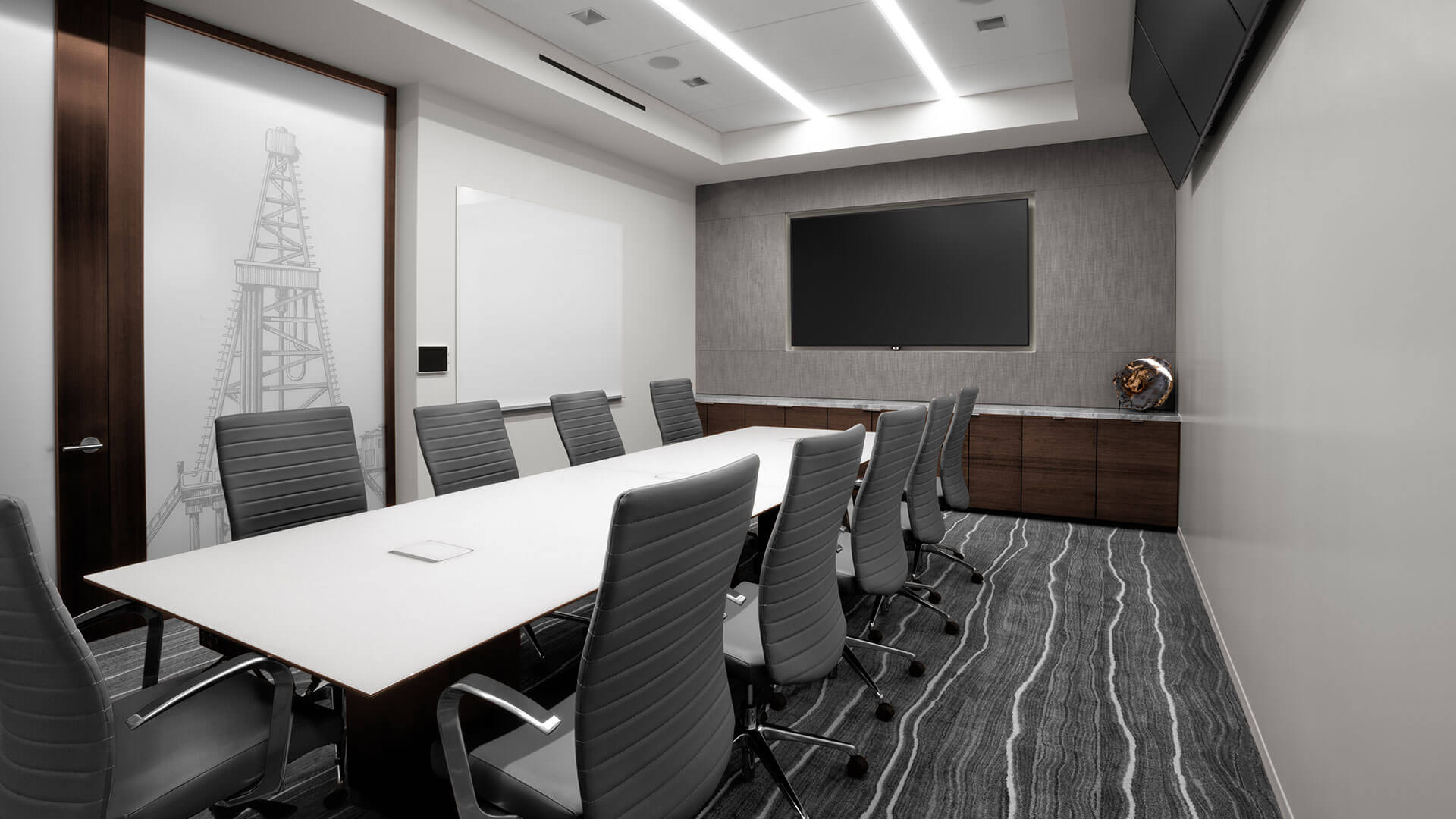 white glass conference table